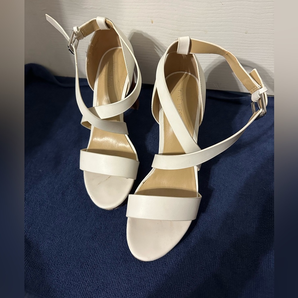 Nine West White Strappy 4.5” Heels